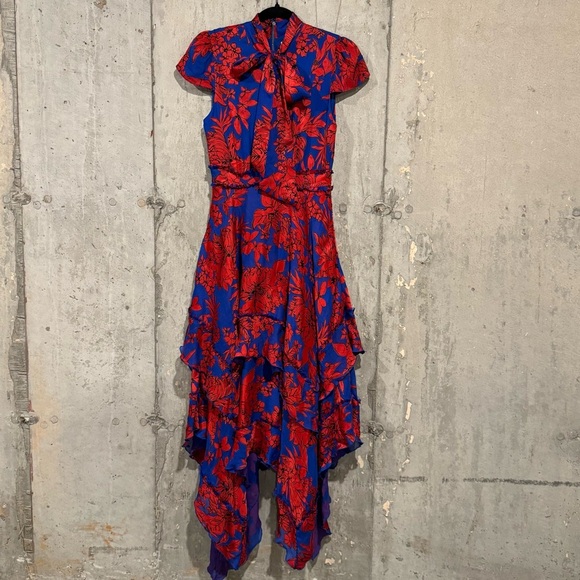 Alice + Olivia Floral Ilia Tiered Fit Flare Ruffle Maxi Dress Wedding *READ* - Picture 1 of 11